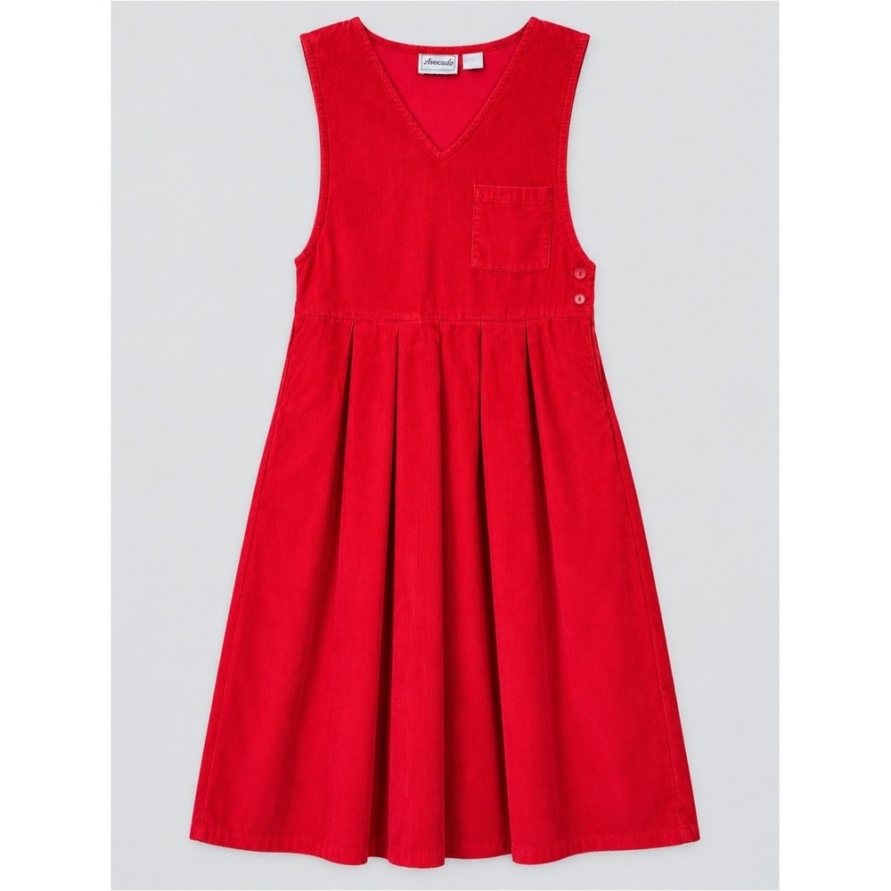 Vintage 90s Corduroy Pinafore Jumper Dress Small Red Holiday Cottage Modest